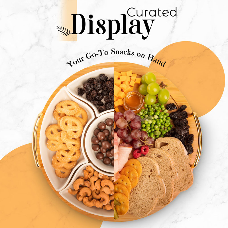 Ensemble de service Chip and Dip, plateaux et plateaux de service de 13,5 po, plateau de service apéritif, plateau de service divisé, plateaux et plateaux de service de fête, bar Lazy Susan Taco, plateau de service Lazy Susan