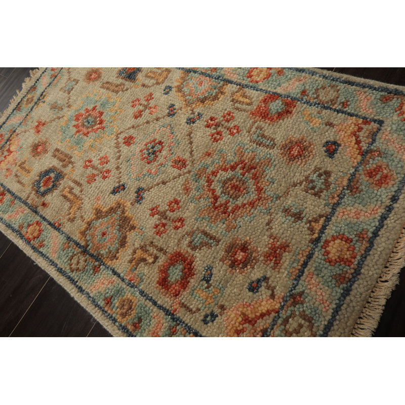 Tapis transitionnel beige en laine noué à la main 2 x 3 po Oushak