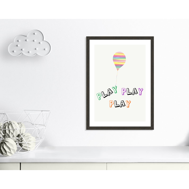 Play Play Play Paper Print, 34.5" H x 24.5" W x 0.6" D, Black Woodgrain Flat Framed