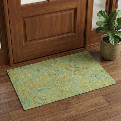 Tapis vert / bleu 3 pi x 5 pi avec motif cachemire lavable et protection UV