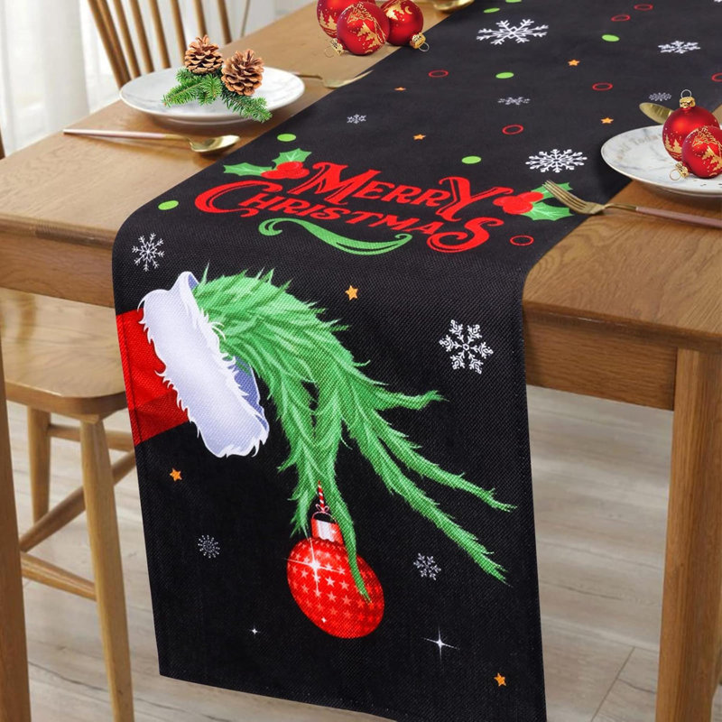 Black Christmas Table Runner, Winter Merry Christmas Table Runner For Christmas Party Holiday Kitchen Dining Table Decor, 14 X 72 Inch