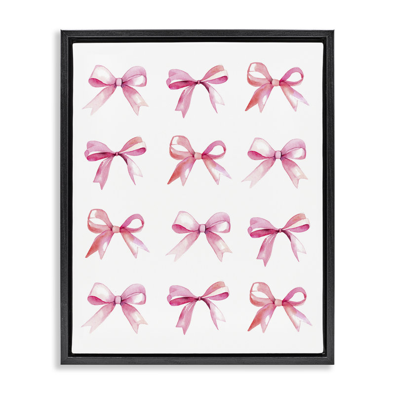 «Pink Bows Rows» par Daphne Polselli, Cadre flottant noir de jais, H 31 po x l 25 po