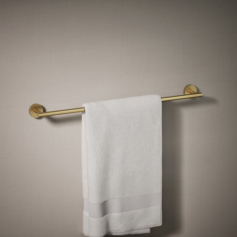 Elate Wall Mounted Round Towel Bar, Metal Wall-Mounted Towel Holder, 2" H x 24" L x 2.75" D, Vibrant Brushed Moderne Brass