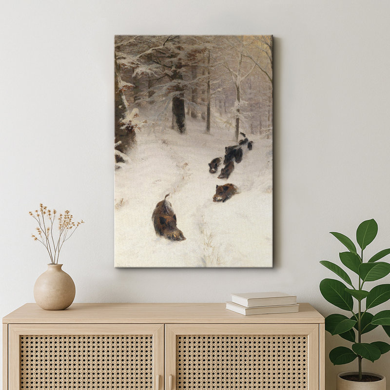 Hiver, forêt, scène de chasse, paysage enneigé, impression sur toile encadrée, H 18 po x l 12 po x P 1,5 po, Toile tendue