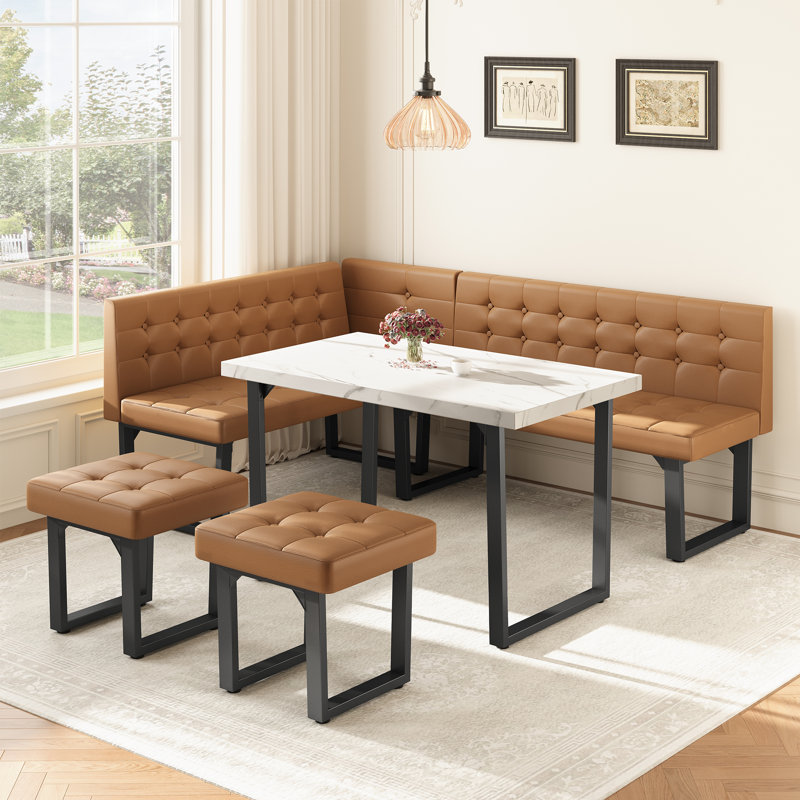 Modern Minimalist 5-person Breakfast Table Set, White/Brown