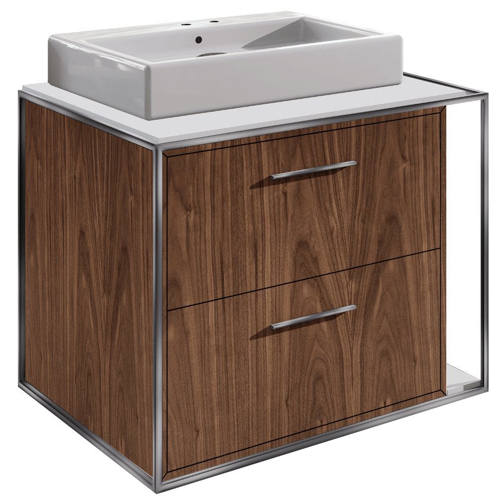 Linea 24'' Single Bathroom Vanity, Natural/Walnut, Brushed Stainless Steel, Double