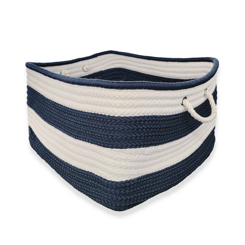 Panier en tissu à rayures nautiques, Bleu marine / rose, H 12 po x l 18 po x P 18 po