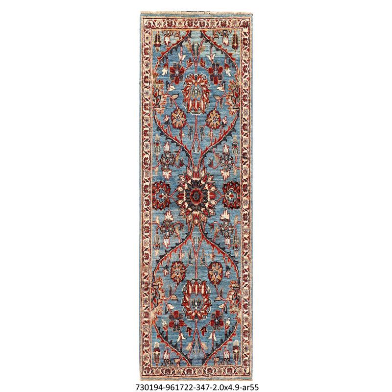 Tapis oriental en laine noué à la main bleu / ivoire / rouge Aryana