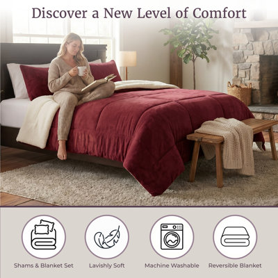 Sherpa Bedding Set - Fleece Bedspread with Pillow Shams Comforter Set - Warm, Cozy Bedding