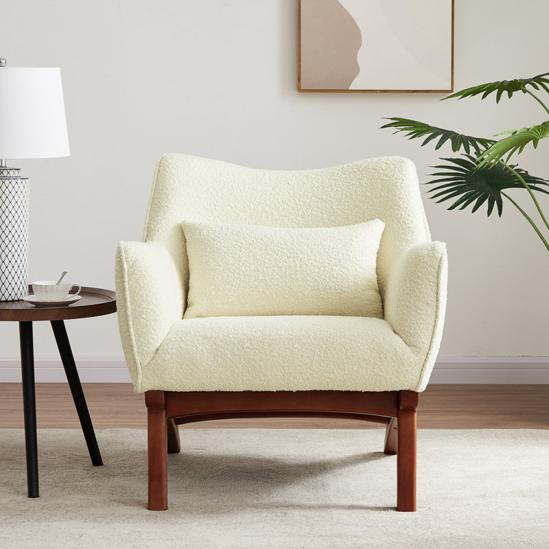 Elderon 30" Wide Armchair, Beige Boucle