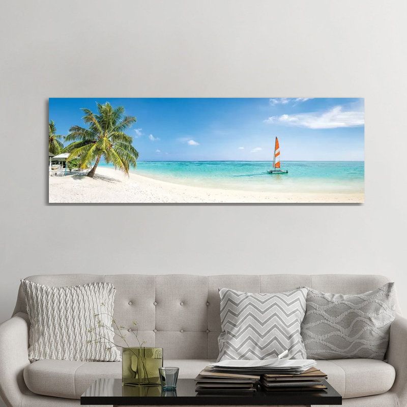 Beach Panorama On The Maldives by Jan Becke - Wrapped Canvas Panoramic Print, 30.48 cm H x 91.44 cm W x 3.175 cm D