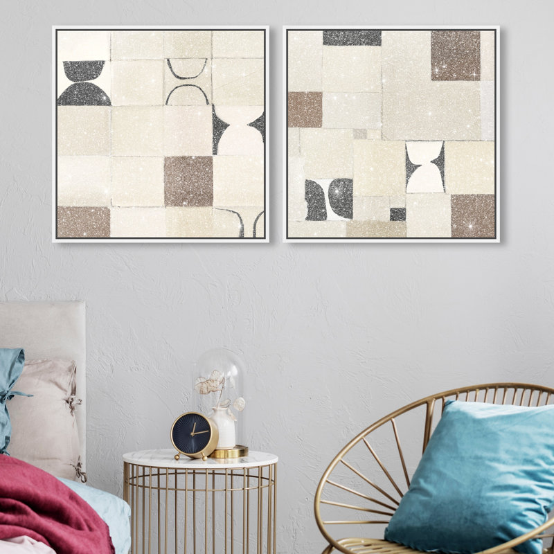 Boho Tiles Set Abstract Canvas Print by Oliver Gal, Black Frame, 12 x 12, 21" H x 21" W, White Floater Frame