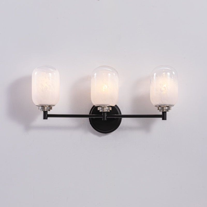 Applique murale noire matte à 3 lumières avec abat-jour en verre fait à la main, lampe murale de style moderne avec lumières rotatives