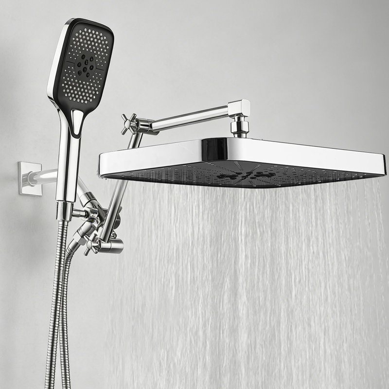 14 Inch Shower Head With Handheld Spray Combo And Extention Arm, Modern Showerhead With 3-Way Diverter, Black