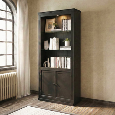 78.75"H Freestanding Retro Farmhouse Bookcase With Dimmable 5-Colour LED Light And Adjustable Glass Shelves For Home & Office Storage.