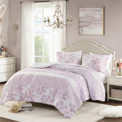 2 pièces Housse de couette en microfibre à motif floral simple / simple TG, doux et romantique, lavable à la machine, fermeture à boutons avec imprimé, rose