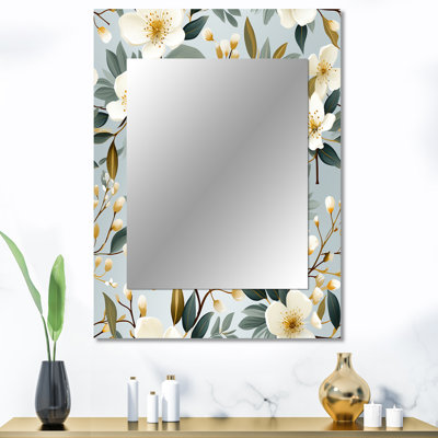 Delorese White Poppies Minimalist Floral Elegance - miroir mural décoratif floral, grand miroir floral, impression d'art en métal