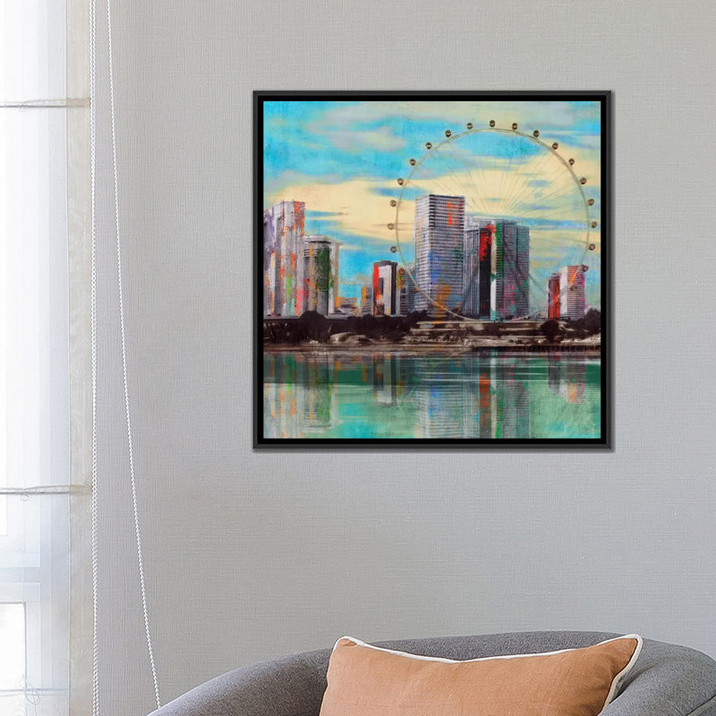 «Sunset Roundabout», reproduction sur toile, H 18 po x l 18 po x P 1,5 po, Toile encadrée noire, Pas de tapis