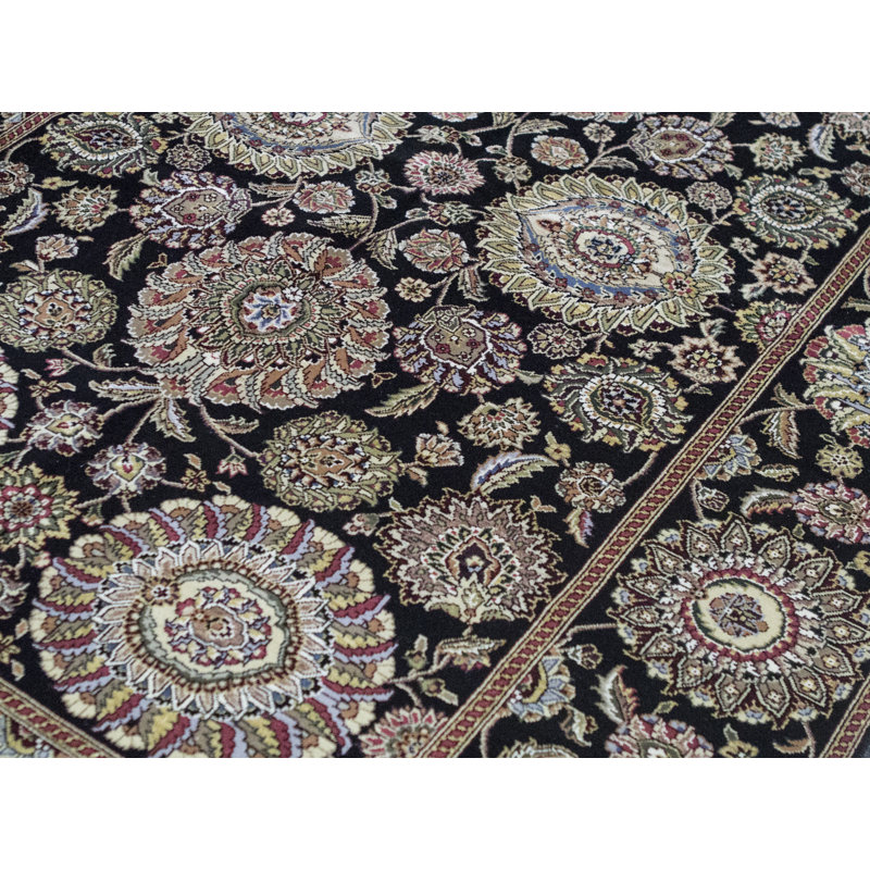 Hand-Knotted High-Quality Black and Black Area Rug