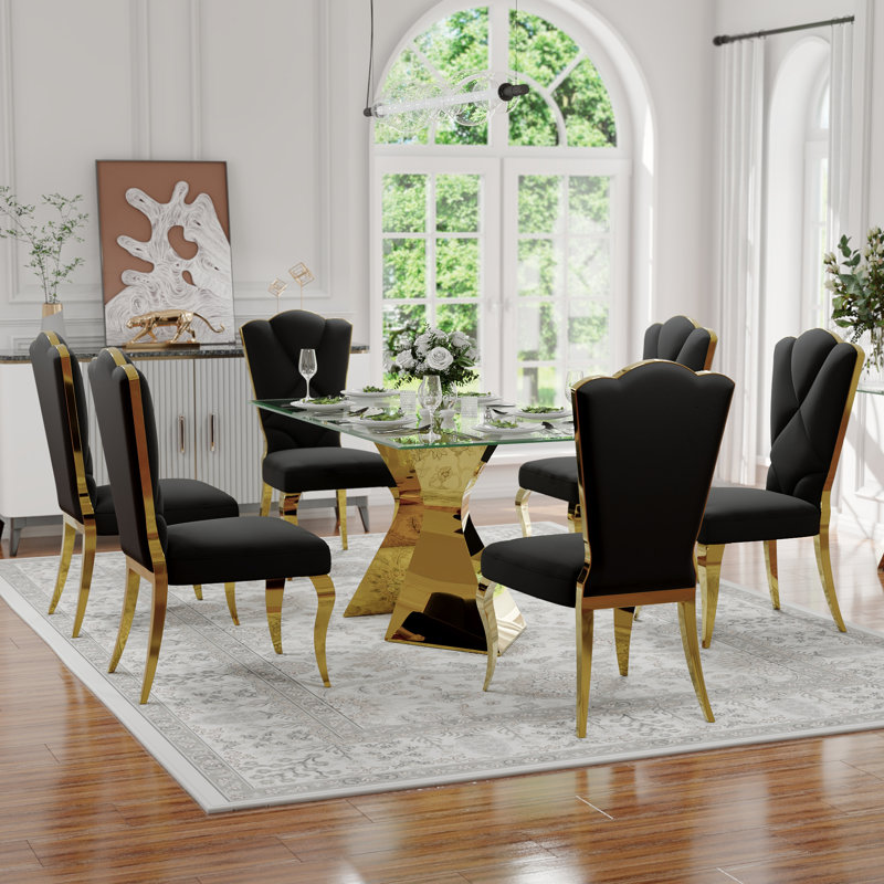 Black And Gold Velvet Dining Chairs Set Of 6