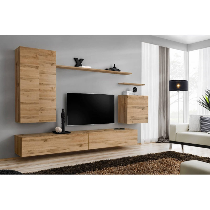 Elmus Unfinished Floating Entertainment Centre for TVs up to 65", Oak Wotan