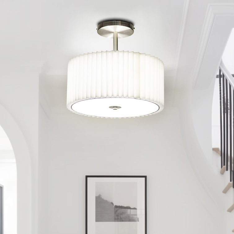 11.8 In. 3-Light Chrome Semi-Flush Mount Ceiling Light With Fabric And Acrylic Cylindrical Shades
