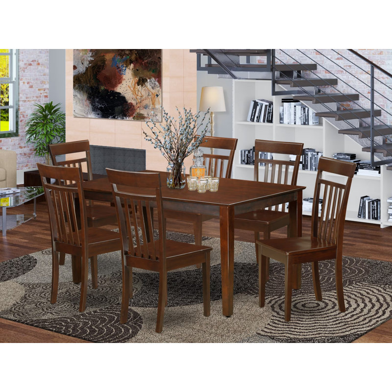 7 Piece Dining Room Furniture Set Consist of a Rectangle Kitchen Table and 6 Dining Chairs, 36x60 Inch, Mahogany, Mahogany
