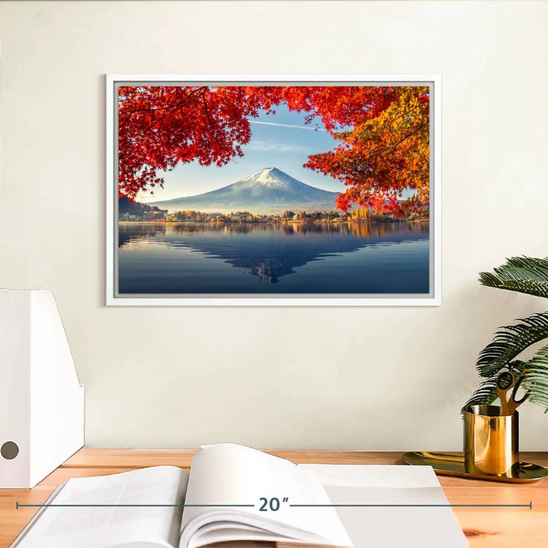 Mont Fuji - automne, Cadre flottant blanc, 13 po x 9 po