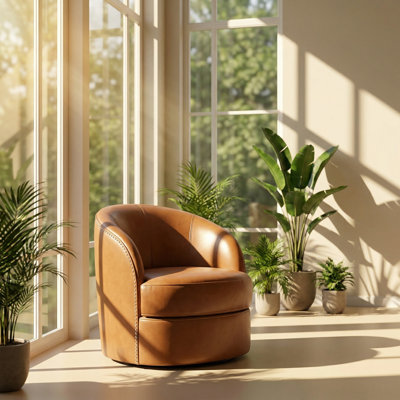 Artisan Luxe 30" W x 29" D x 31" H Top-Grain Leather 360 Degree Swivel Accent Chair