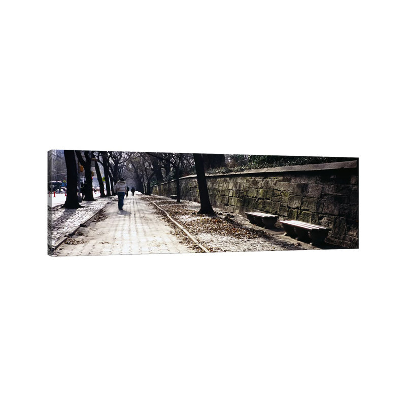 Rear View Of A Woman Walking On A Walkway, Central Park, Manhattan - Wrapped Canvas Panoramic Print, 182.88 cm H x 60.96 cm W