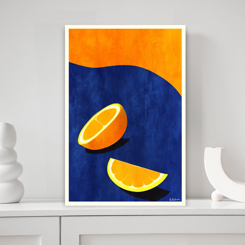 Fresh Orange Slices Abstract Colorful Geometric Fruit Wall Art, 18" H x 12" W