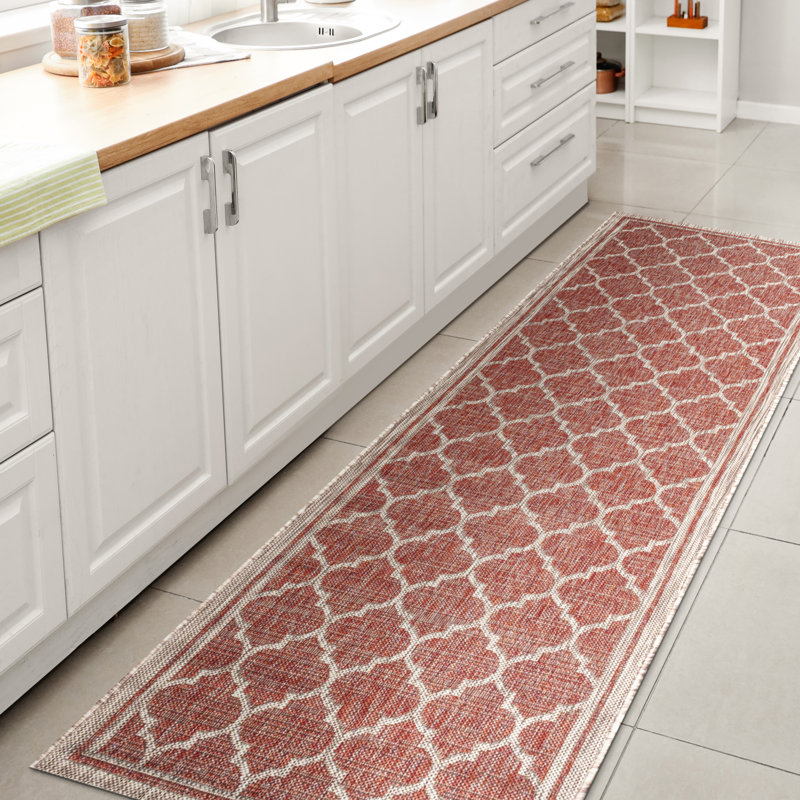 Tapis intérieur / extérieur rouge / beige Hague Moroccan Trellis, Tapis de couloir 2 pi 2 po x 10 pi