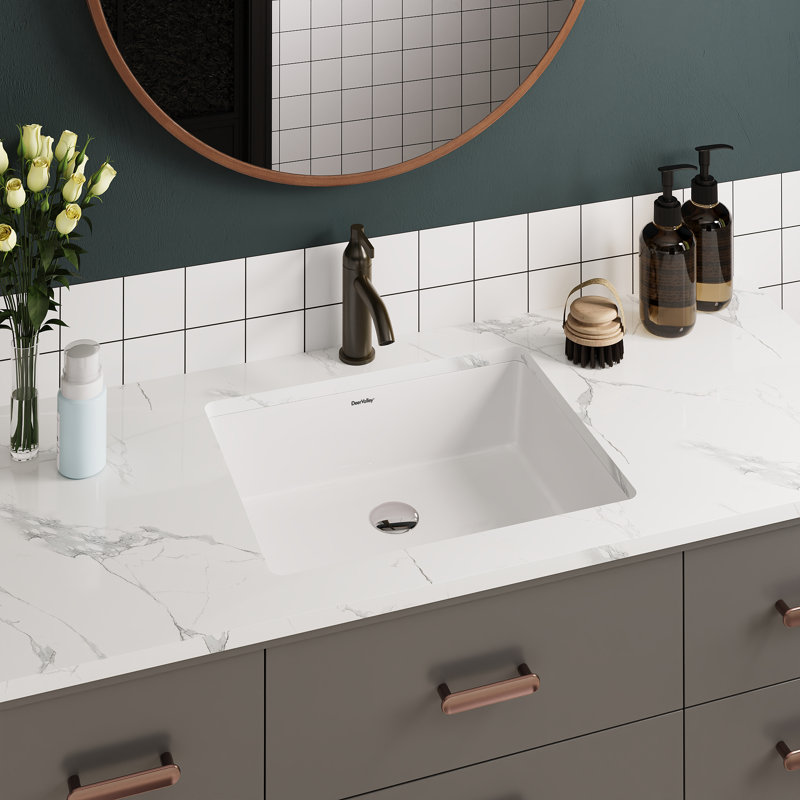 DeerValley Ursa 20" X 15.6" White Rectangular Vitreous China Undermount Bathroom Sink with Overflow, White