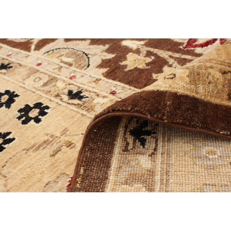 Tapis brun foncé en laine noué à la main de conception unique 9 pi 9 po x 14 pi 11 po New Age