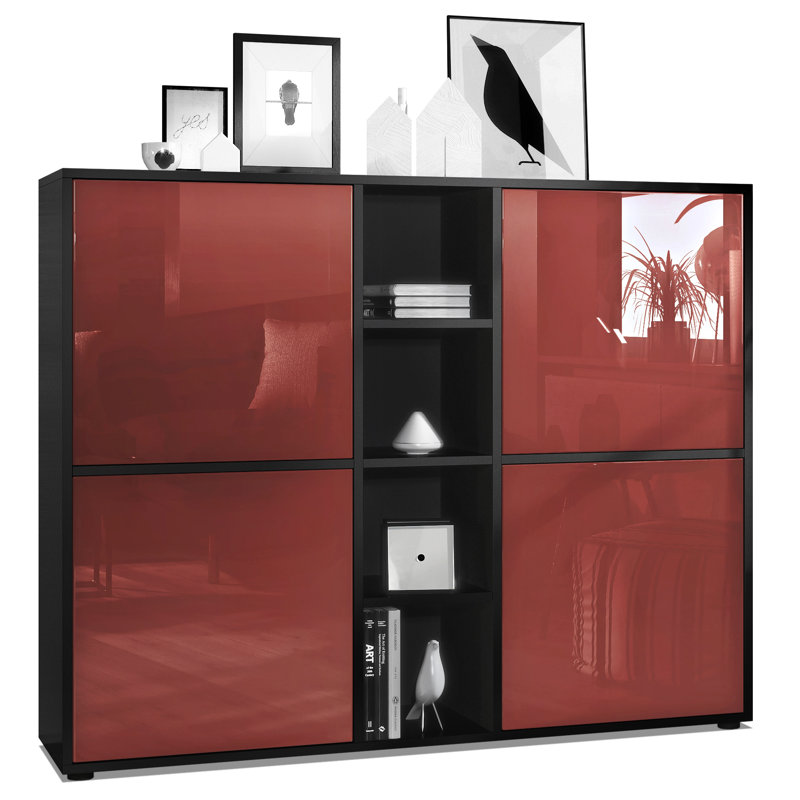 Mcbryde 130.5cm Sideboard, Matte Black/High Gloss Bordeaux