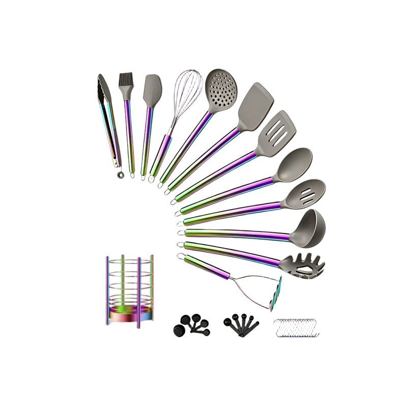 Ensemble de cuisine en silicone 38 pièces avec pots à ustensiles, outils de cuisine pour ensemble d'ustensiles