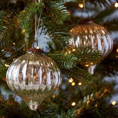 Set of 2 Large Silver Antique Effect Recycled Glass Baubles