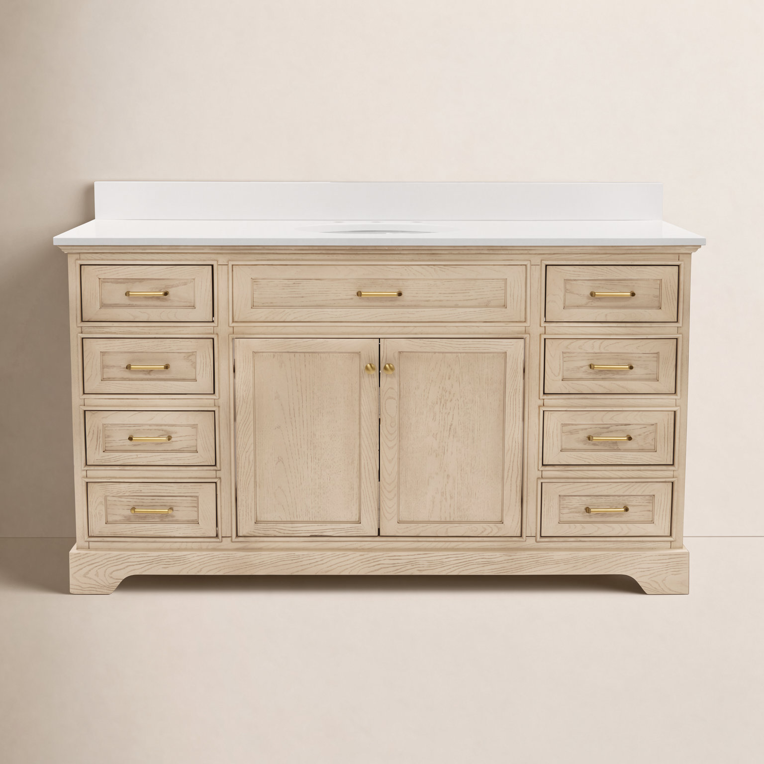 Ronnie 60'' Single Bathroom Vanity, Engineered White, Greige Oak