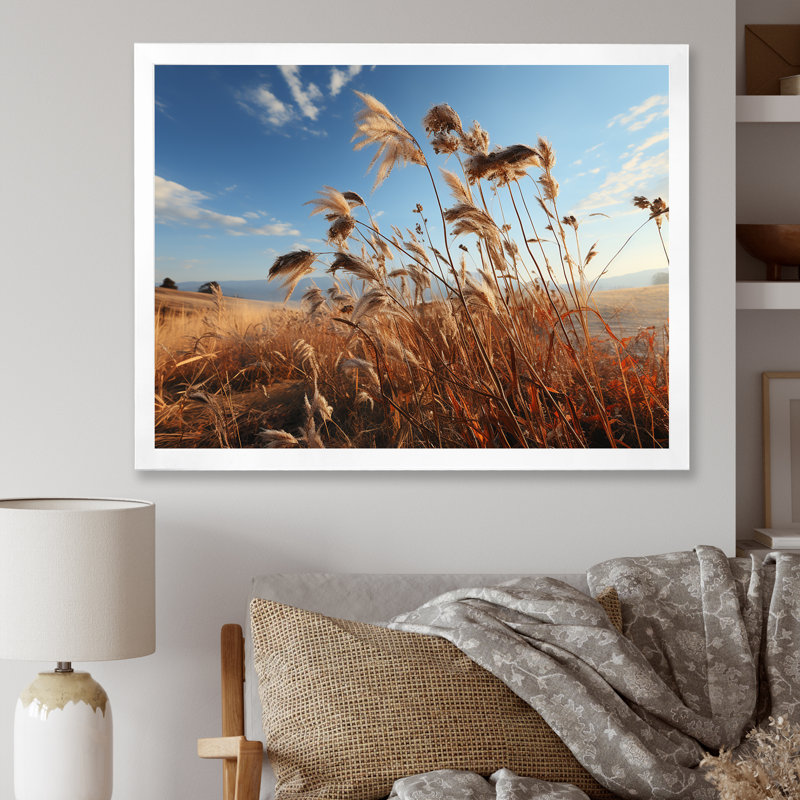 Paysage de prairie sur toile, Cadre simple blanc, H 16 po x l 32 po x P 1 po