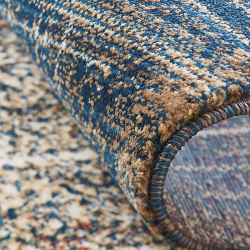 Holbeach Abstract Area Rug in Blue/Beige, Runner 2'6" x 8'