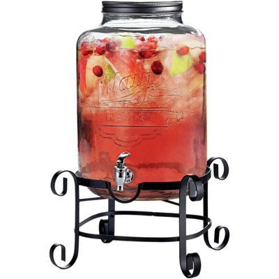 Distributeur de boissons en verre cristallin 3 gallons - Distributeur de boissons froides sur pied en métal pour les fêtes, les mariages et les événements