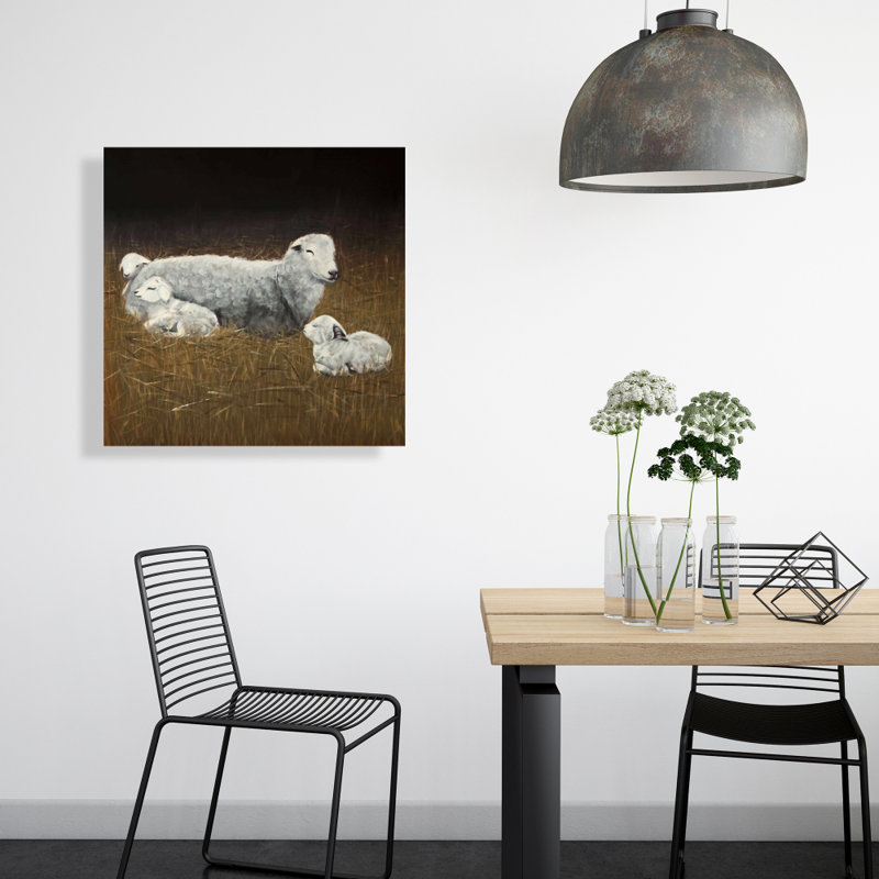 Farmhouse Sheep and Lambs - Toile grise rustique