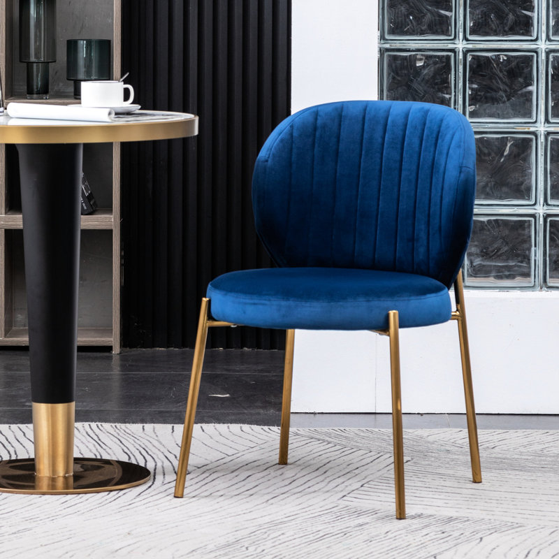 2 chaises de salle à manger en velours bleu avec dossier et pieds en métal, Bleu
