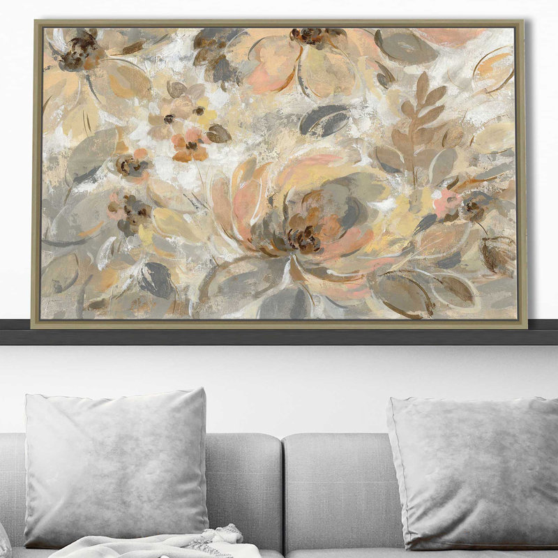 Ivoire floral - peinture, Cadre flottant champagne, H 31,5 po x l 51,5 po x P 2 po