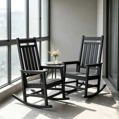 Chaise berçante en PEHD toutes saisons, chaise berçante d'extérieur robuste à haut dossier pour porche, pelouse et jardin