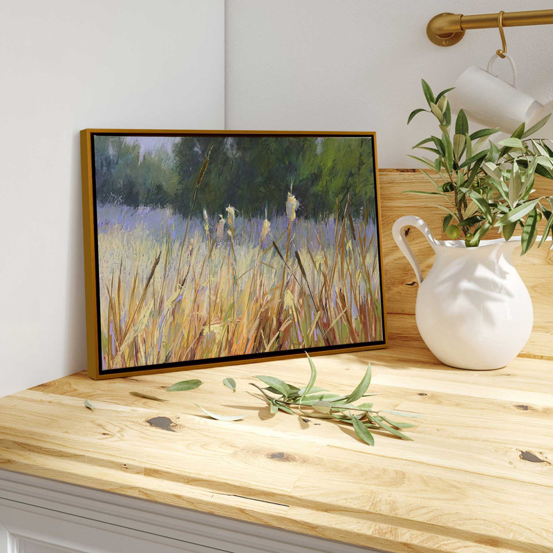 «Whispering Reeds», reproduction sur toile, Cadre flottant or poli, H 22 po x l 32 po x P 1,75 po