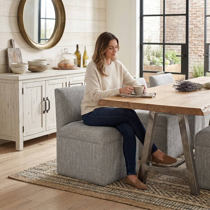 Performance Upholstered Side Chair with Casters,living room chair,accent chair, Gray Polyester