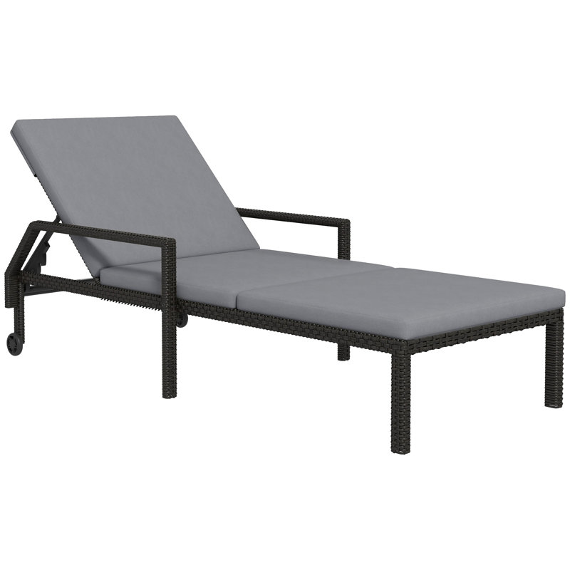 Chaise longue en osier avec dossier réglable à 5 niveaux, gris clair