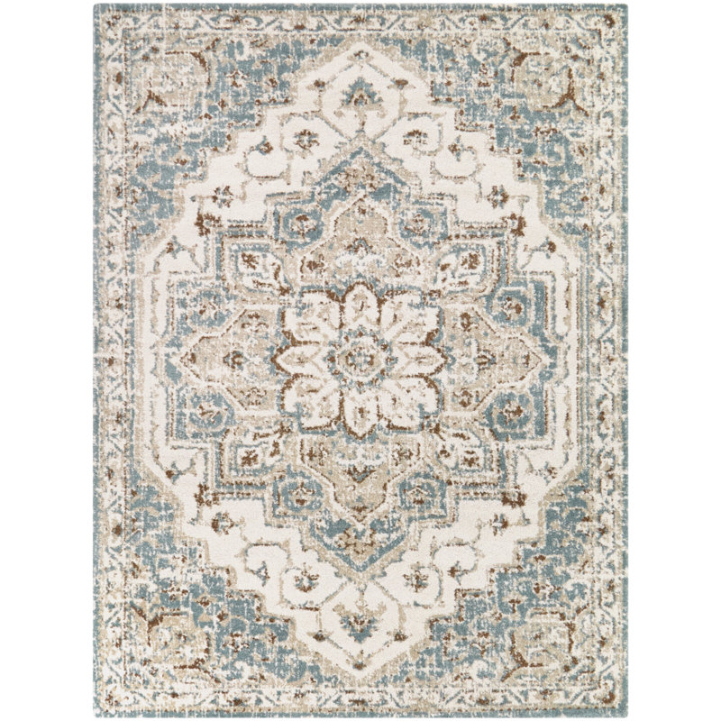Zolina Blue Persian Medallion Area Rug, Rectangle 5'3" x 6'11.9"