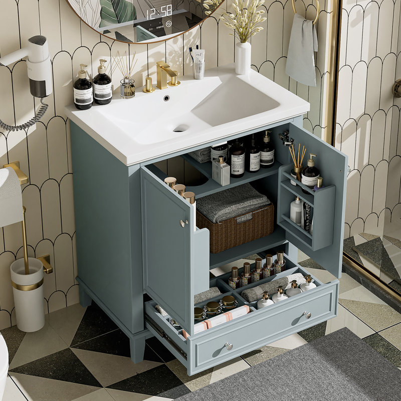 Meuble-lavabo multifonctionnel avec portes et tiroir 30 po, Vert